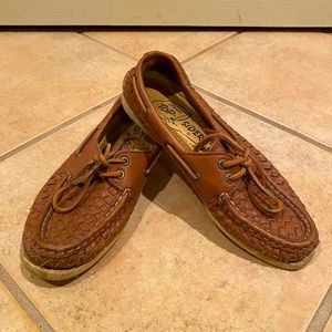 Sperry Topsiders, tan woven leather - size 6